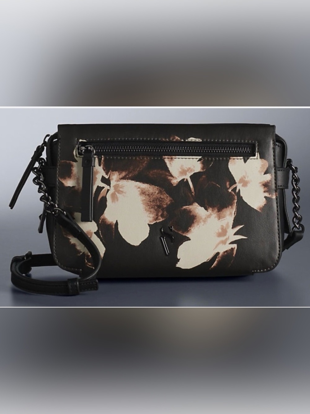 Simply Vera Wang Sintra Crossbody Bag Handbag Purse - Black Ivory Floral